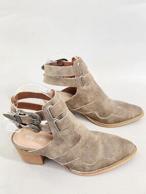 Mi.im Western Cutout Ankle Boots Womens 6.5 Taupe Buckle Booties Rodeo Boho